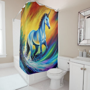 Custom Shower Curtains, Rainbow Unicorn Design Shower Curtain