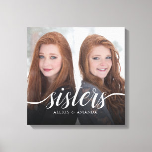 Custom Siblings Sisters Photo Handwriting Canvas Print