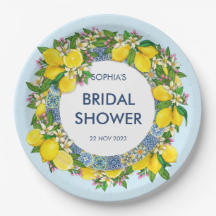 Custom Sicilian Majolica Tiles Floral Leafy Lemon Paper Plate
