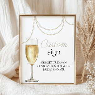 Custom Sign pearls prosecco bridal shower sign