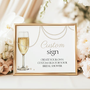 Custom Sign pearls prosecco bridal shower sign