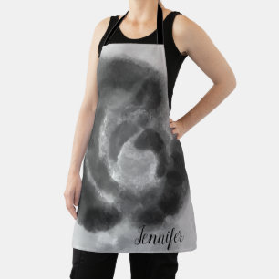 Custom Signature Black and White Watercolor Floral Apron