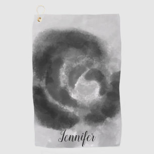 Custom Signature Black and White Watercolor Floral Golf Towel