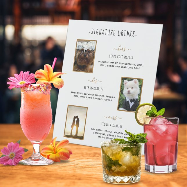Custom Signature Drinks Gold Pet Wedding Photos Pedestal Sign (Custom Signature Drinks Gold Pet Wedding Photos Pedestal Sign)