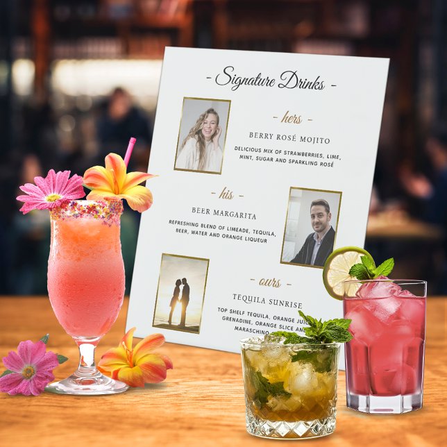 Custom Signature Drinks Gold Wedding Photos Pedestal Sign (Custom Signature Drinks Gold Wedding Photos Pedestal Sign)