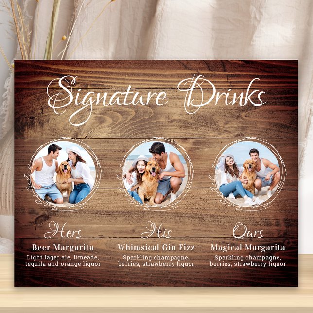 Custom Signature Drinks Rustic Dog Pet Wedding Poster (Creator Uploaded)