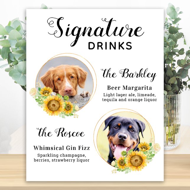 Custom Signature Drinks Sunflowers Pet Wedding  Poster (Creator Uploaded)