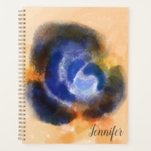 Custom Signature Name Blue Watercolor Floral Planner