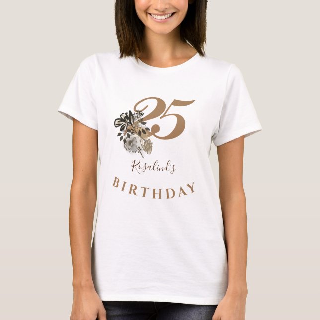 Custom Signature Name Gold Floral Birthday T-Shirt (Front)
