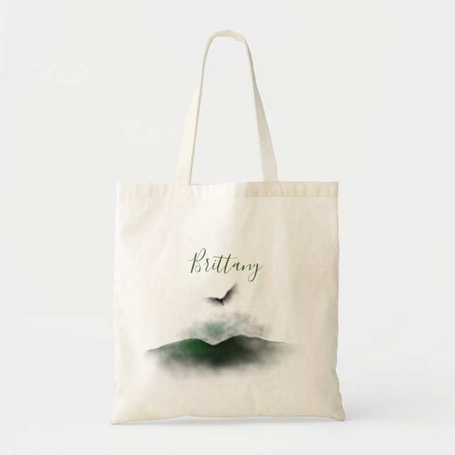 Custom Signature Name Greenery Watercolor Tote Bag (Front)