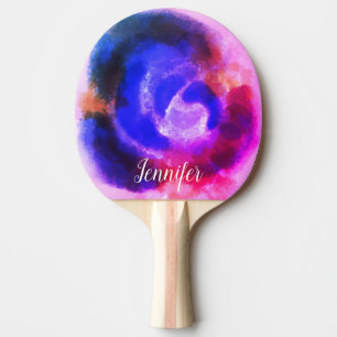 Custom Signature Pink Purple Watercolor Floral Ping Pong Paddle