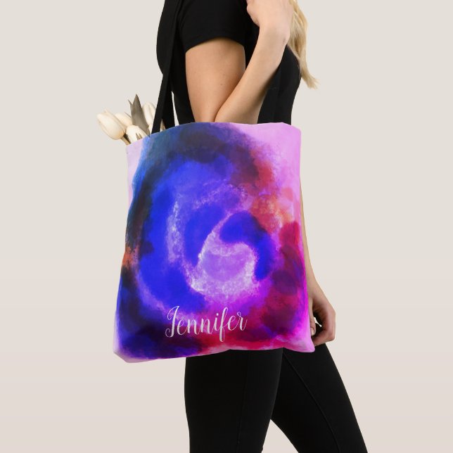 Custom Signature Pink Purple Watercolor Floral Tote Bag (Close Up)
