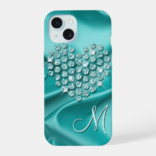 Custom Silk Waves Pattern Faux Diamonds Art Heart iPhone 15 Case