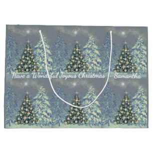 Custom Silver and Blue Christmas Gift Bag 