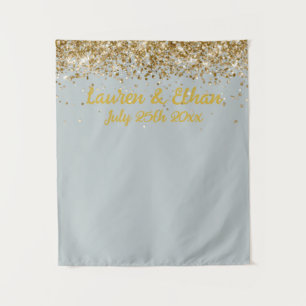 Custom Silver and Gold Glitter Wedding Photo Booth Tapestry