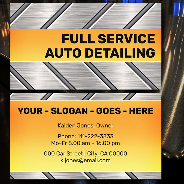 Custom Silver Bright Orange Car Service Cool  Business Card (Creator Uploaded)