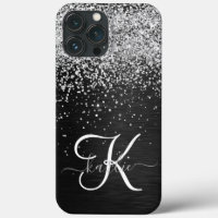 Custom Silver Glitter Black Sparkle Monogram