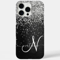 Custom Silver Glitter Black Sparkle Monogram