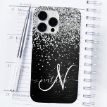 Custom Silver Glitter Black Sparkle Monogram Case-Mate iPhone 14 Pro Max Case<br><div class="desc">Easily personalise this trendy elegant phone case design featuring pretty silver sparkling glitter on a black brushed metallic background.</div>