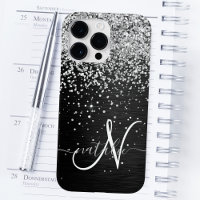 Custom Silver Glitter Black Sparkle Monogram