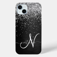 Custom Silver Glitter Black Sparkle Monogram