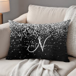 Custom Silver Glitter Black Sparkle Monogram Decorative Cushion<br><div class="desc">Easily personalise this trendy elegant accent pillow design featuring pretty silver sparkling glitter on a black brushed metallic background.</div>
