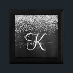Custom Silver Glitter Black Sparkle Monogram Gift Box<br><div class="desc">Easily personalise this trendy elegant gift box design featuring pretty silver sparkling glitter on a black brushed metallic background.</div>