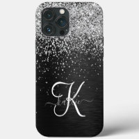 Custom Silver Glitter Black Sparkle Monogram