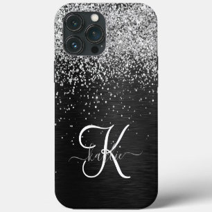 Custom Silver Glitter Black Sparkle Monogram iPhone 13 Pro Max Case