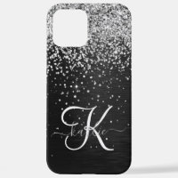 Custom Silver Glitter Black Sparkle Monogram