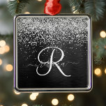 Custom Silver Glitter Black Sparkle Monogram Metal Tree Decoration<br><div class="desc">Easily personalise this trendy elegant metal ornament design featuring pretty silver sparkling glitter on a black brushed metallic background.</div>