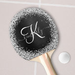 Custom Silver Glitter Black Sparkle Monogram Ping Pong Paddle<br><div class="desc">Easily personalise this trendy elegant ping pong paddle design featuring pretty silver sparkling glitter on a black brushed metallic background.</div>