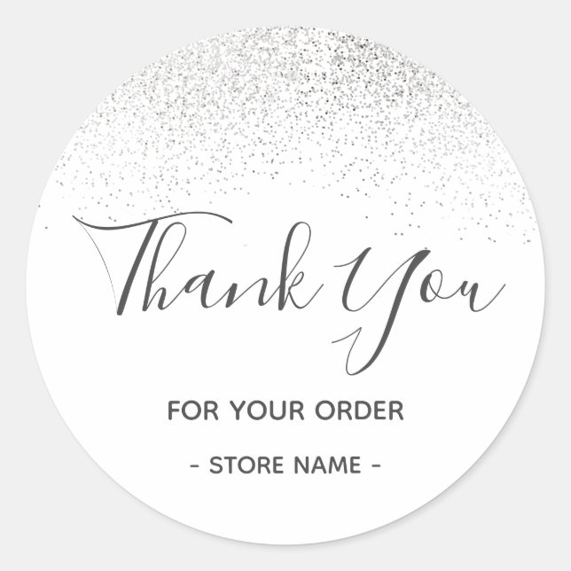 Custom Silver Glitter Order Thank You Classic Round Sticker (Front)