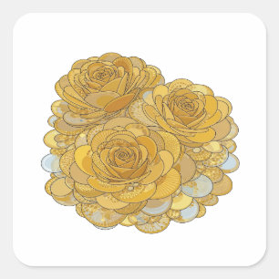 Custom Silver GOLDEN ROSES Decal Design Square Sticker