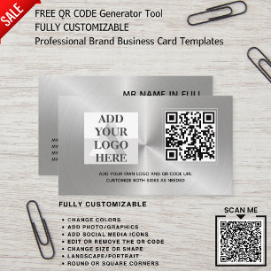 CUSTOM SILVER METAL LOGO DESIGN QR CODE TEMPLATE  BUSINESS CARD