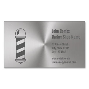 Custom Silver Metal Look Barber Magnetic Business Card