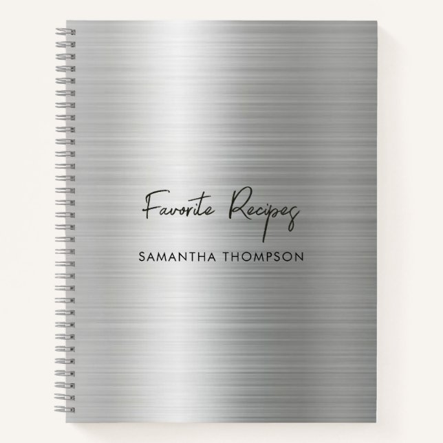 Custom Silver Metallic Favourite Recipe Cookbook  Notebook (Front)