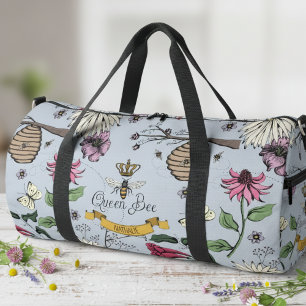 Custom Silver Mist, Black & Gold Queen Bee & Crown Duffle Bag