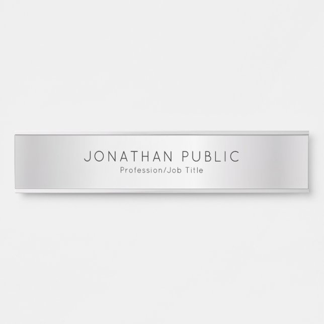 Custom Silver Name Template Elegant Modern Long Door Sign (Front)