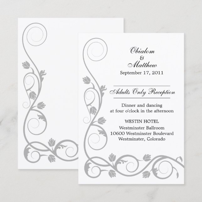 Custom Silver Swirls Reception Cards (Front/Back)