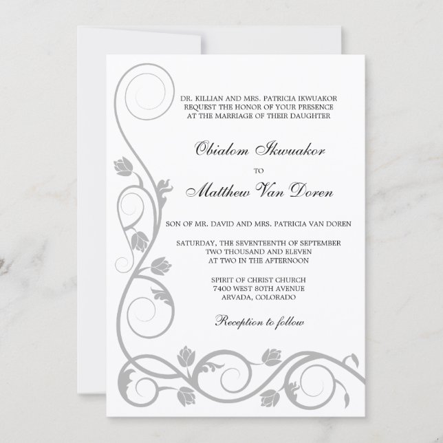 Custom Silver Swirls Wedding Invitation (Front)