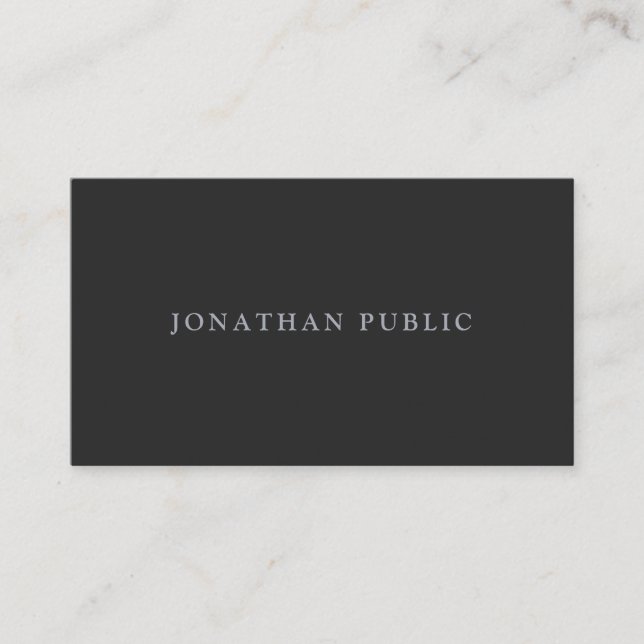 Custom Silver Text Elegant Template Dark Grey Business Card (Front)