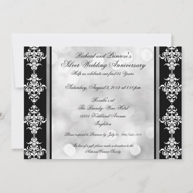 Custom Silver Wedding Anniversary Party Invites (Front)
