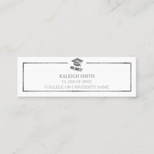 Custom Silver White Graduation Insert Name Card (Front)