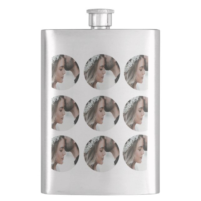 custom simple add circular photo collage add name  hip flask (Front)
