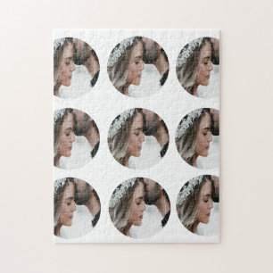 custom simple add circular photo collage add name jigsaw puzzle