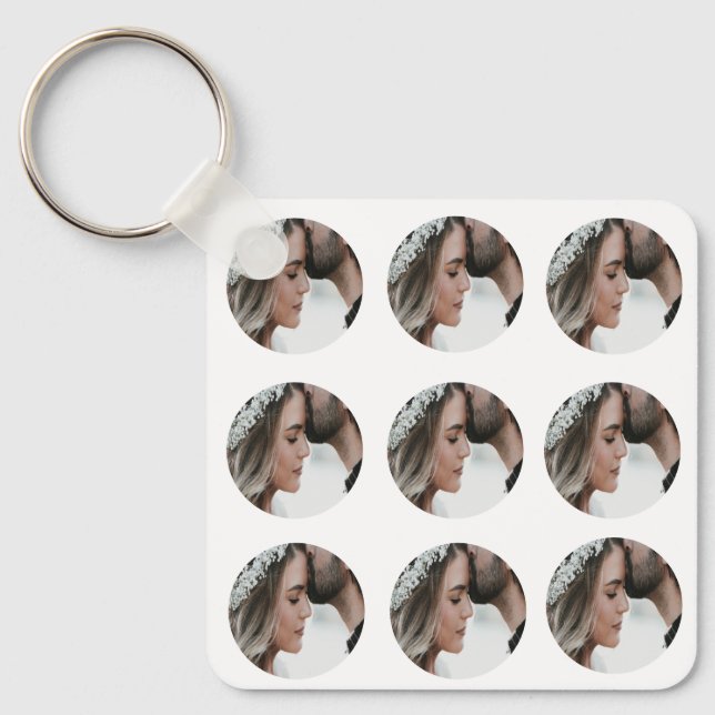 custom simple add circular photo collage add name  key ring (Front)