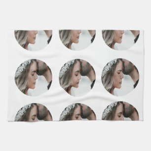 custom simple add circular photo collage add name tea towel
