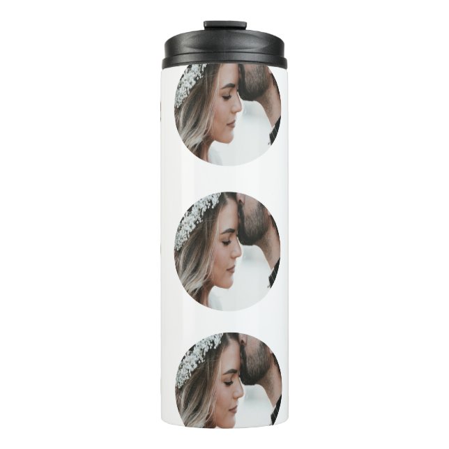 custom simple add circular photo collage add name  thermal tumbler (Front)
