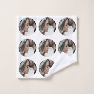 custom simple add circular photo collage add name wash cloth